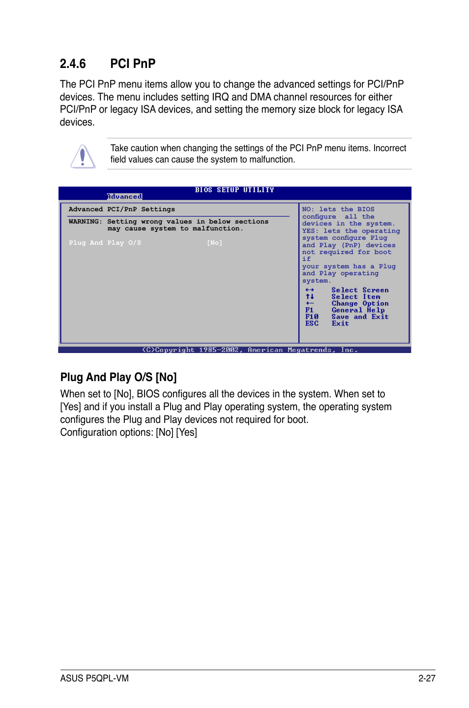 6 pci pnp, Plug and play o/s [no | Asus P5QPL-VM User Manual | Page 75 / 102