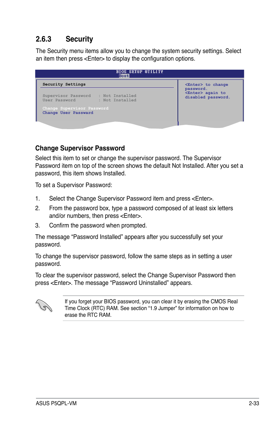 3 security, Change supervisor password | Asus P5QPL-VM User Manual | Page 81 / 102