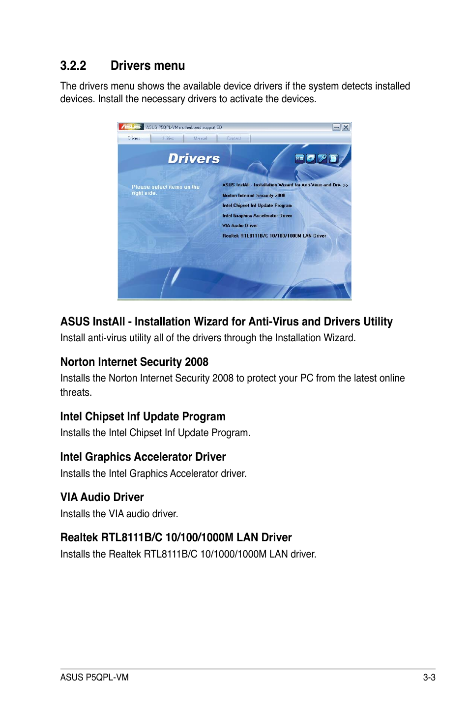 2 drivers menu | Asus P5QPL-VM User Manual | Page 89 / 102