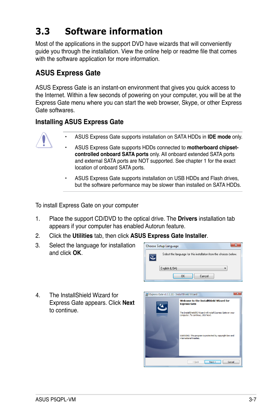 3 software information, Asus express gate | Asus P5QPL-VM User Manual | Page 93 / 102