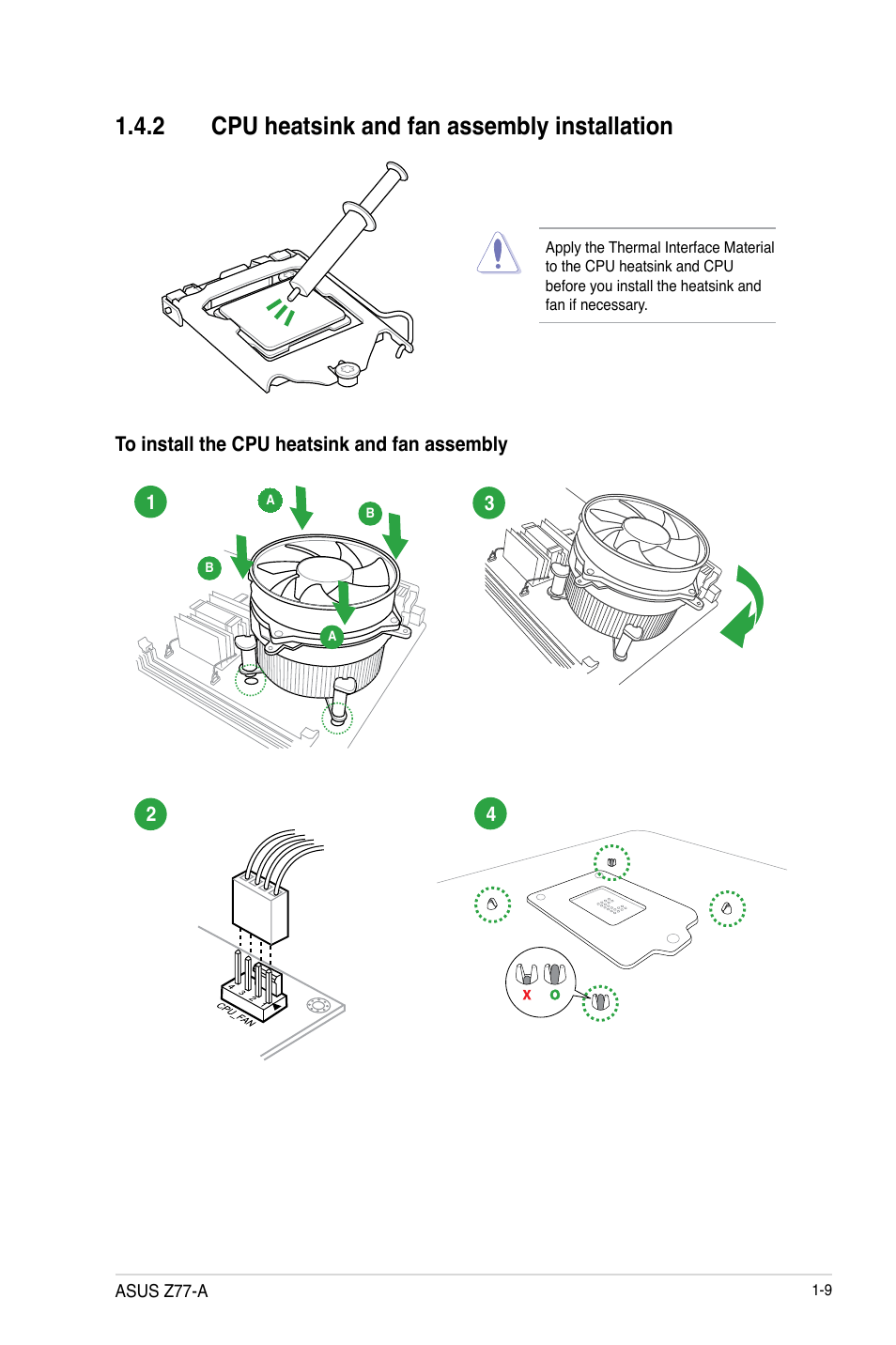 2 cpu heatsink and fan assembly installation, Cpu heatsink and fan assembly installation -9 | Asus Z77-A User Manual | Page 21 / 92