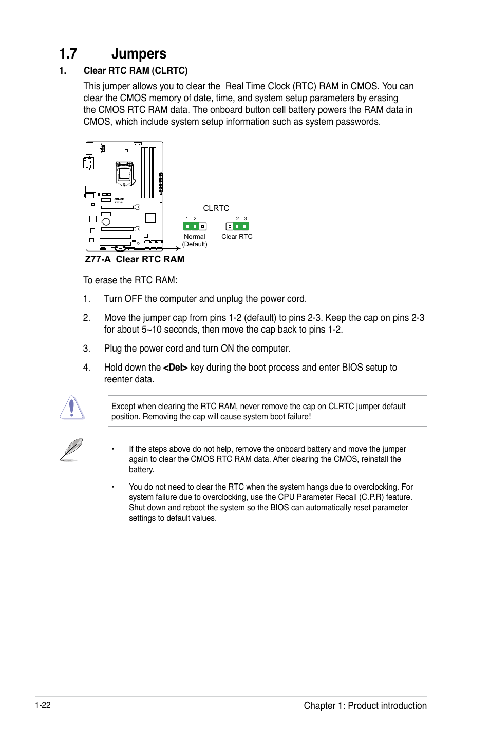 7 jumpers, Jumpers -22 | Asus Z77-A User Manual | Page 34 / 92