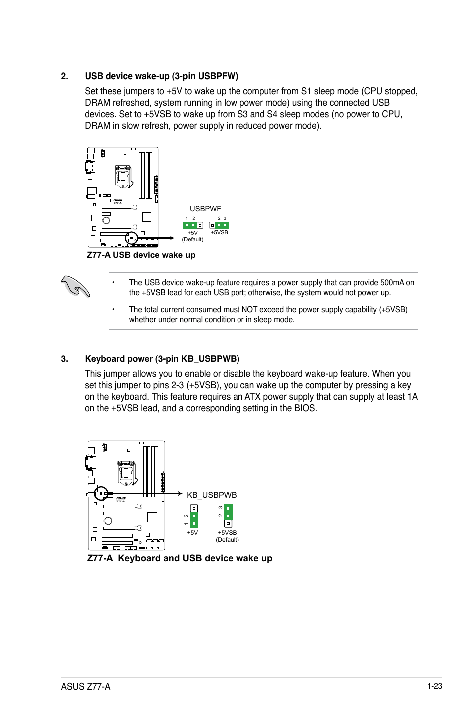 Asus z77-a, Z77-a keyboard and usb device wake up | Asus Z77-A User Manual | Page 35 / 92