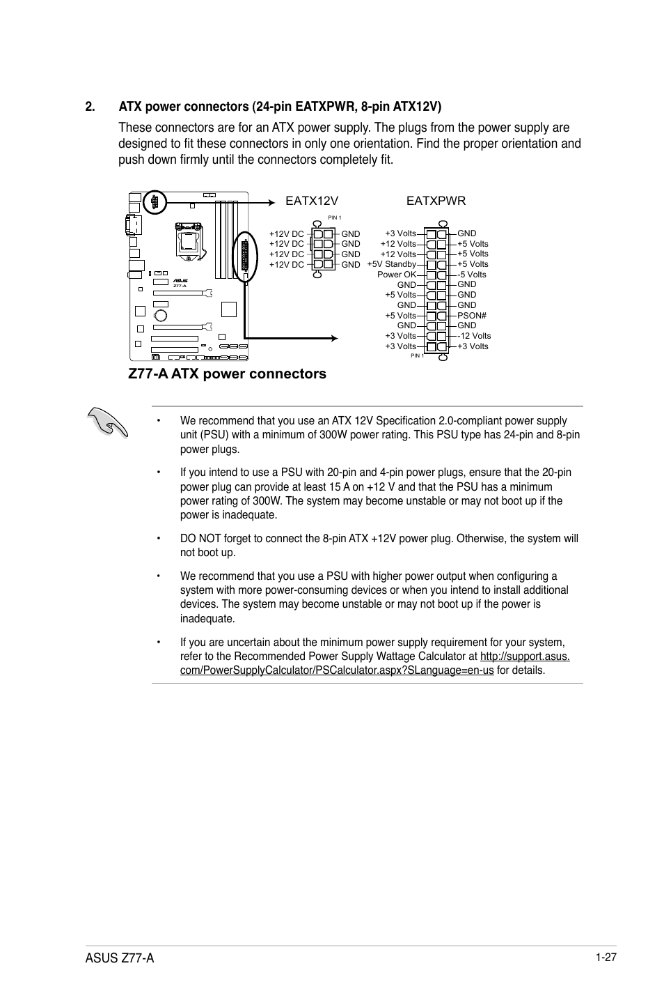 Z77-a atx power connectors, Asus z77-a | Asus Z77-A User Manual | Page 39 / 92