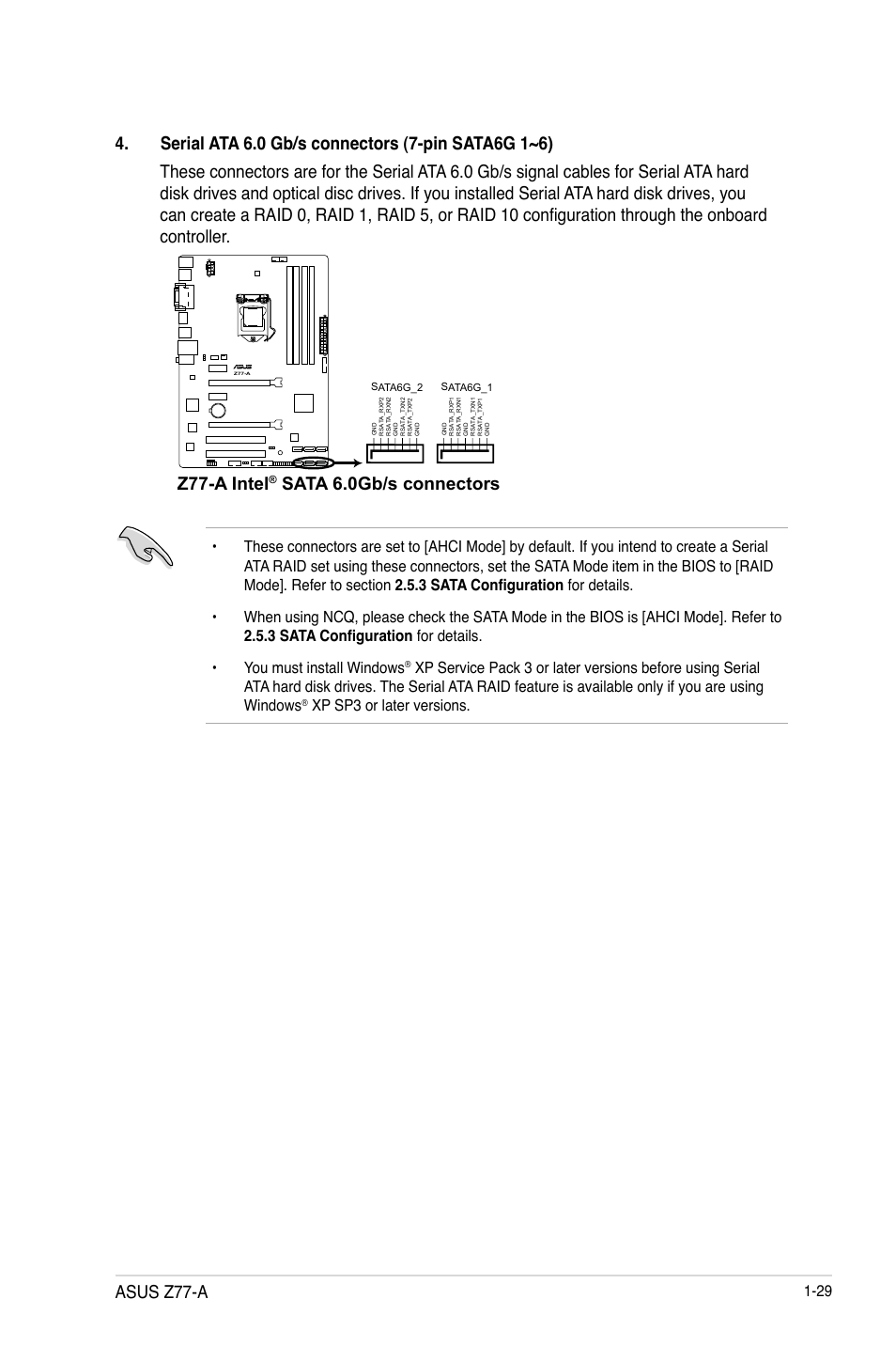 Z77-a intel, Sata 6.0gb/s connectors, Asus z77-a | Xp sp3 or later versions | Asus Z77-A User Manual | Page 41 / 92