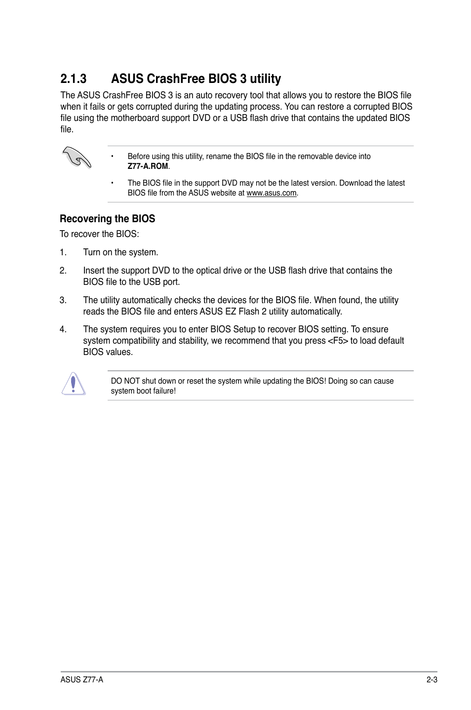 3 asus crashfree bios 3 utility, Asus crashfree bios 3 utility -3 | Asus Z77-A User Manual | Page 49 / 92