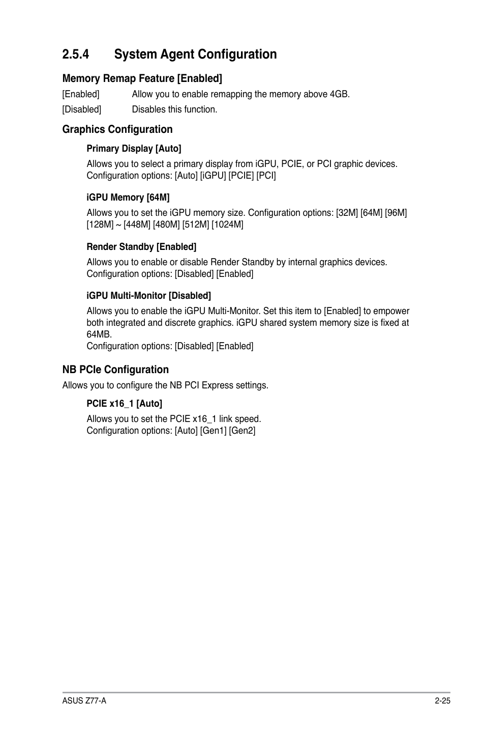 4 system agent configuration, System agent configuration -25 | Asus Z77-A User Manual | Page 71 / 92