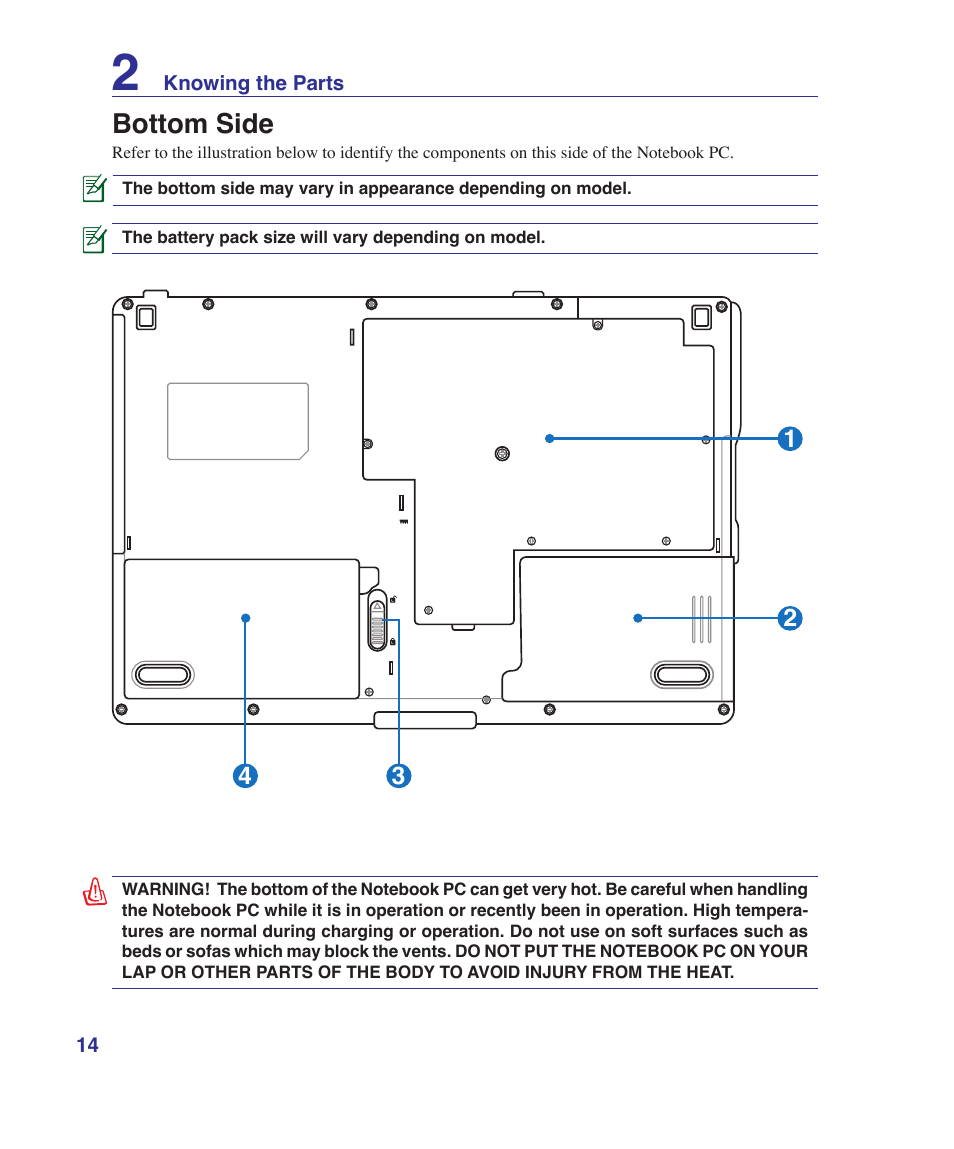 Bottom side | Asus K41VF User Manual | Page 14 / 85