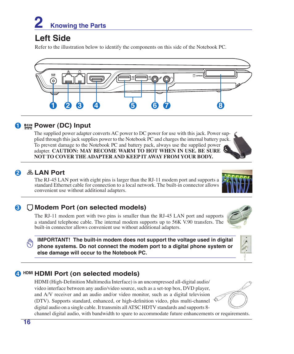 Left side | Asus K41VF User Manual | Page 16 / 85