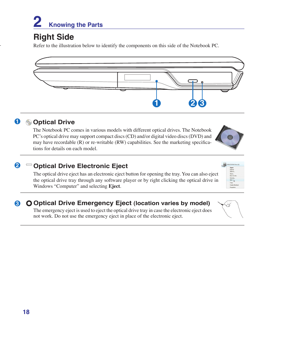 Right side, Left side (cont.) right side | Asus K41VF User Manual | Page 18 / 85