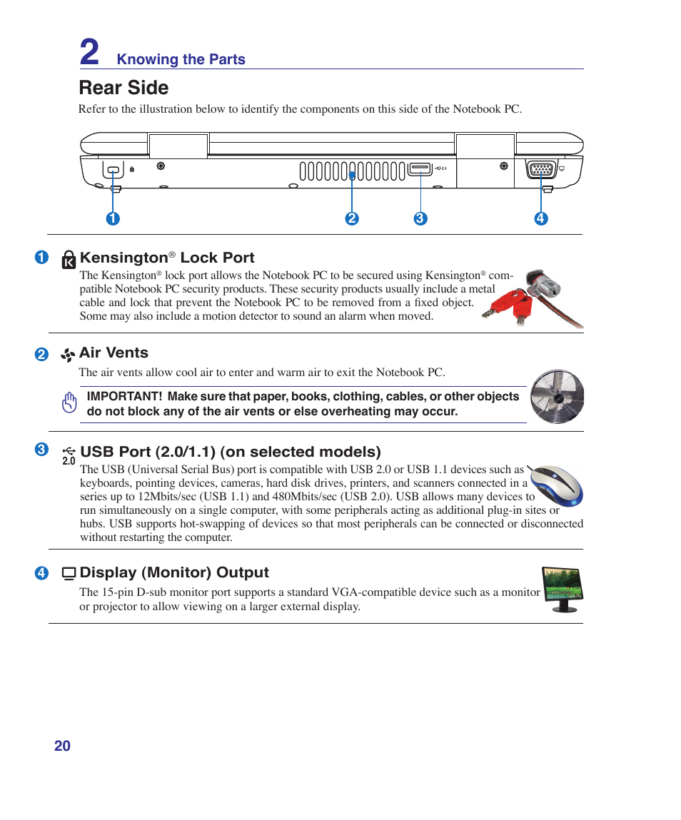 Rear side | Asus K41VF User Manual | Page 20 / 85