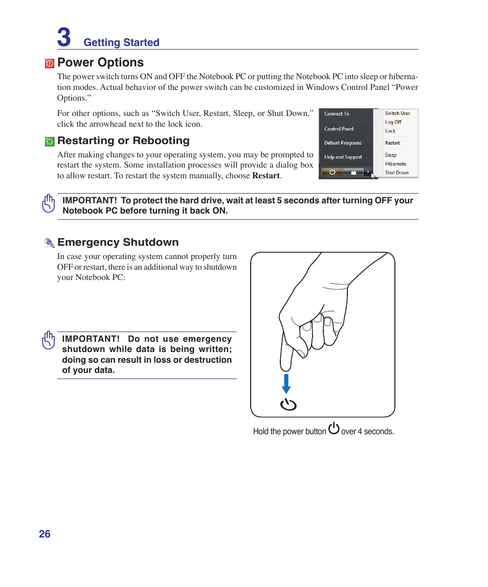 Power options | Asus K41VF User Manual | Page 26 / 85