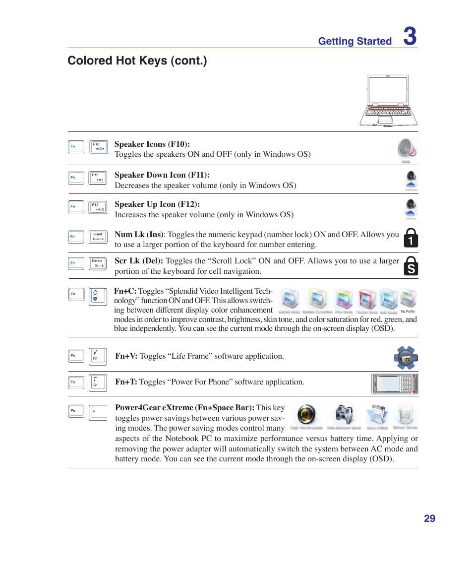 Colored hot keys (cont.) | Asus K41VF User Manual | Page 29 / 85