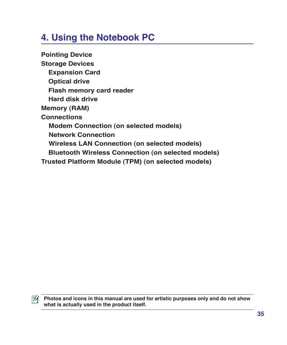 Using the notebook pc | Asus K41VF User Manual | Page 35 / 85