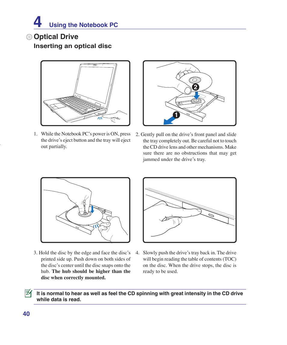 Optical drive | Asus K41VF User Manual | Page 40 / 85