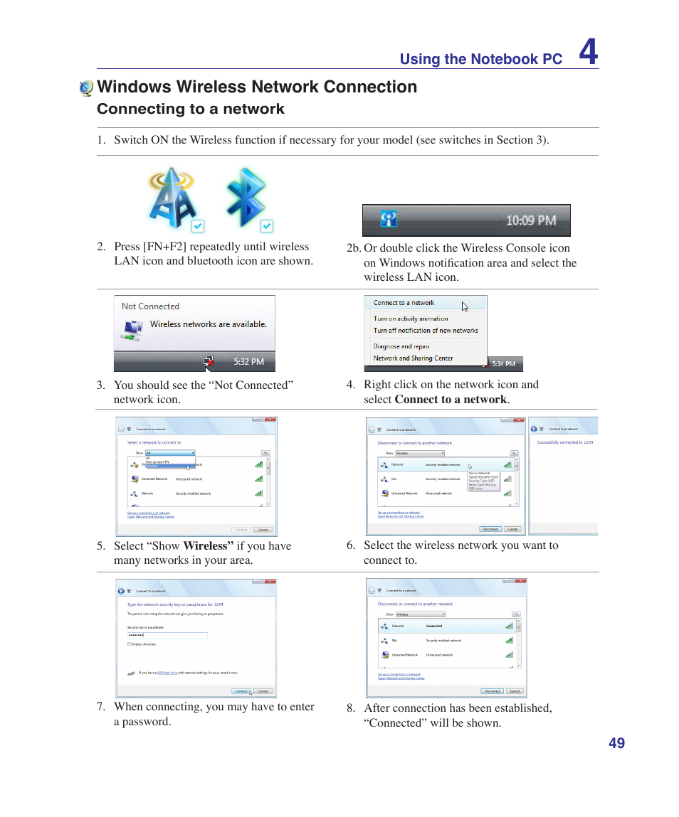 Windows wireless network connection | Asus K41VF User Manual | Page 49 / 85