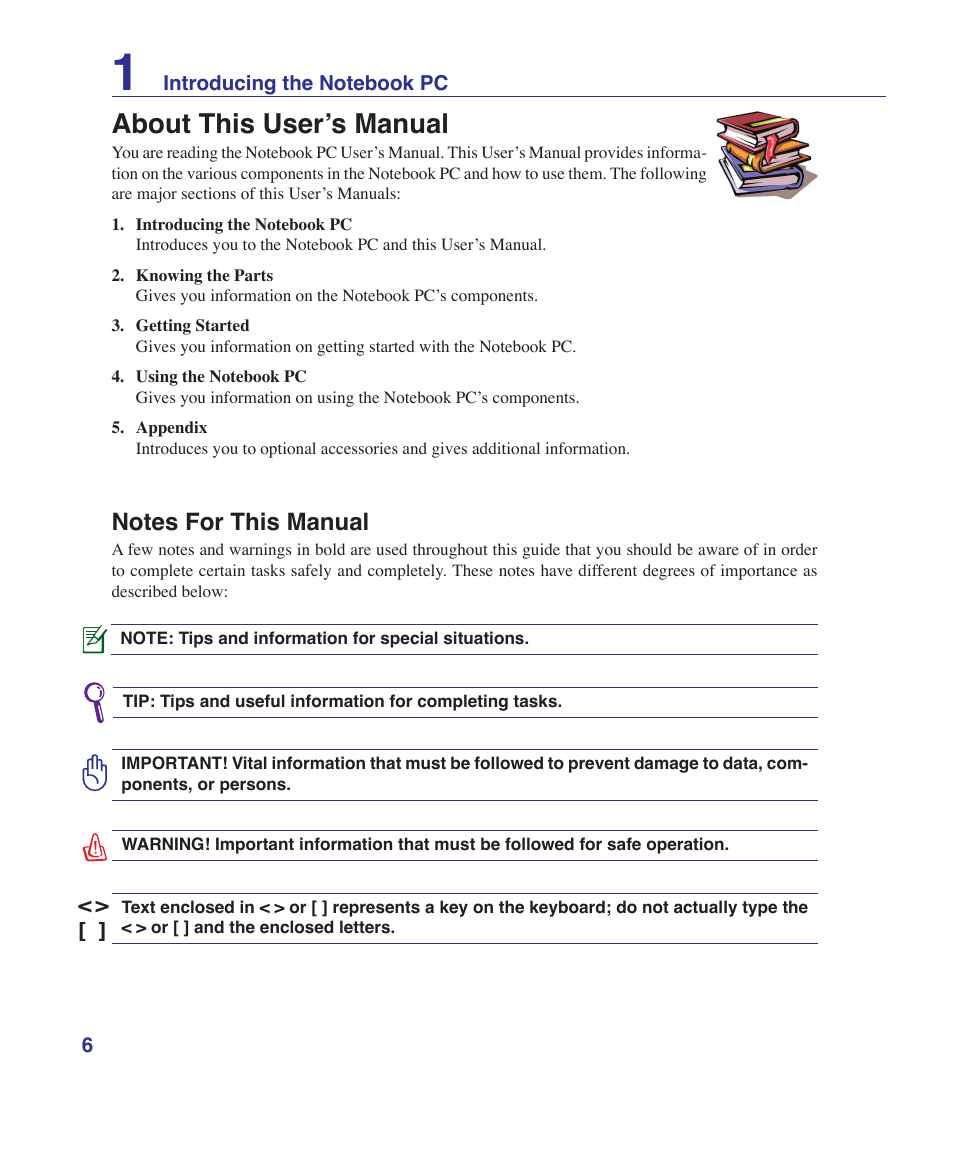 About this user’s manual, Notes for this manual | Asus K41VF User Manual | Page 6 / 85