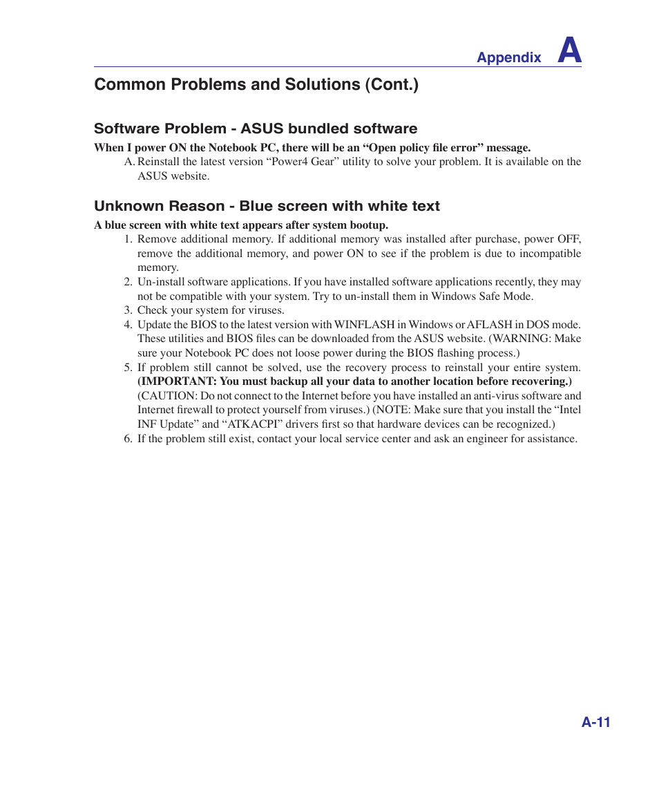 Common problems and solutions (cont.) | Asus K41VF User Manual | Page 63 / 85