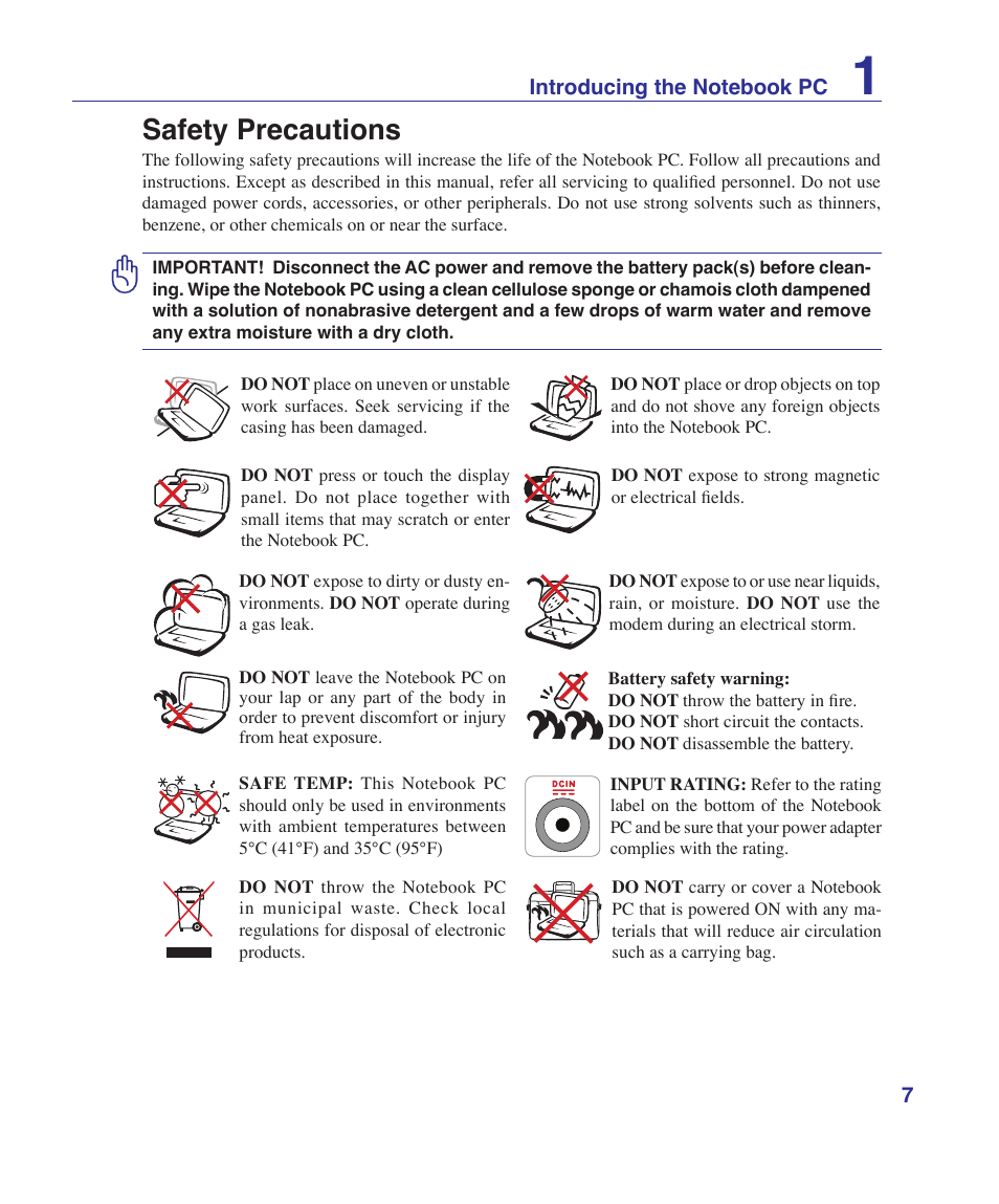 Safety precautions | Asus K41VF User Manual | Page 7 / 85