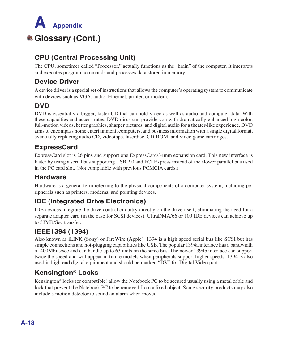 Glossary (cont.) | Asus K41VF User Manual | Page 70 / 85