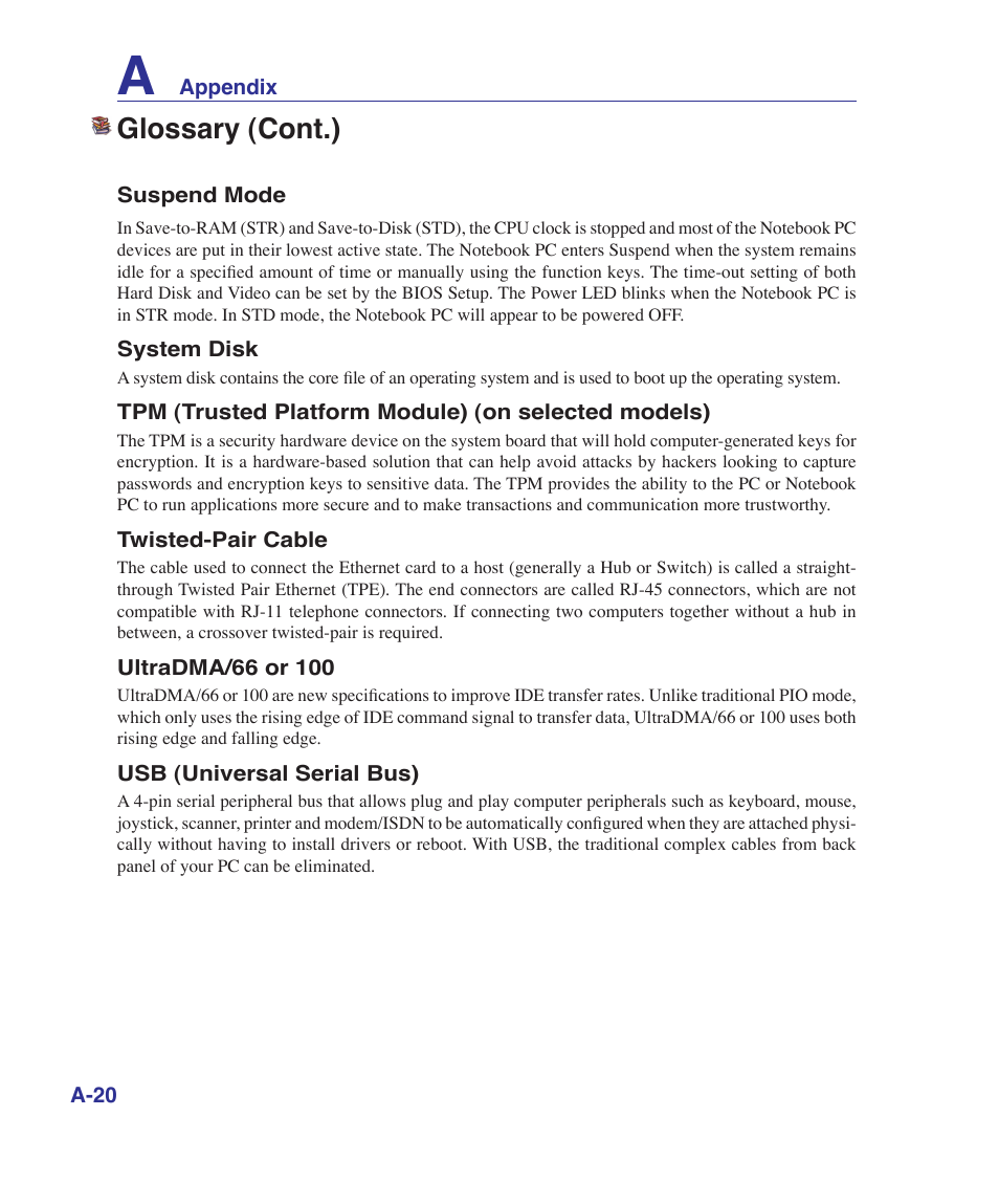 Glossary (cont.) | Asus K41VF User Manual | Page 72 / 85