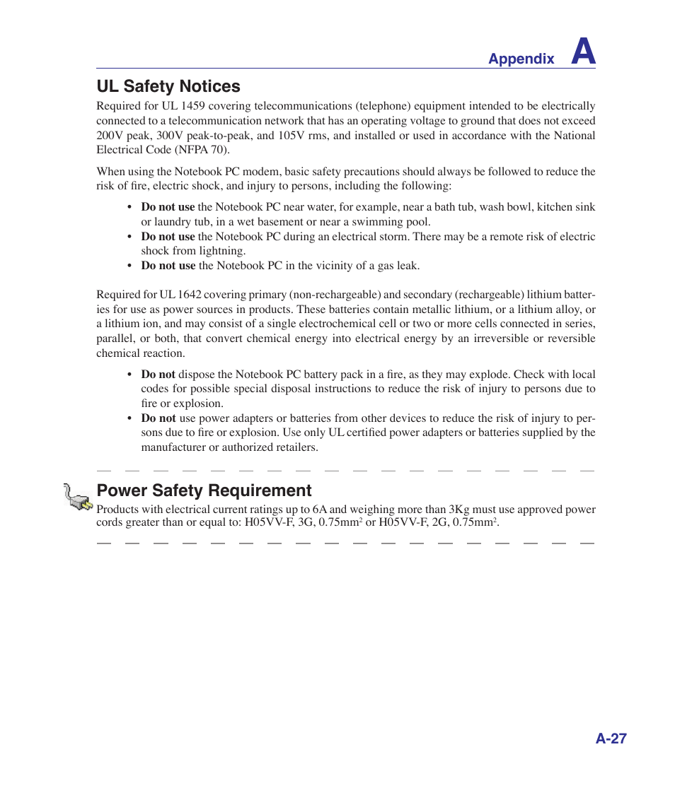 Ul safety notices, Power safety requirement | Asus K41VF User Manual | Page 79 / 85