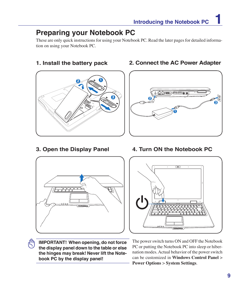 Preparing your notebook pc | Asus K41VF User Manual | Page 9 / 85