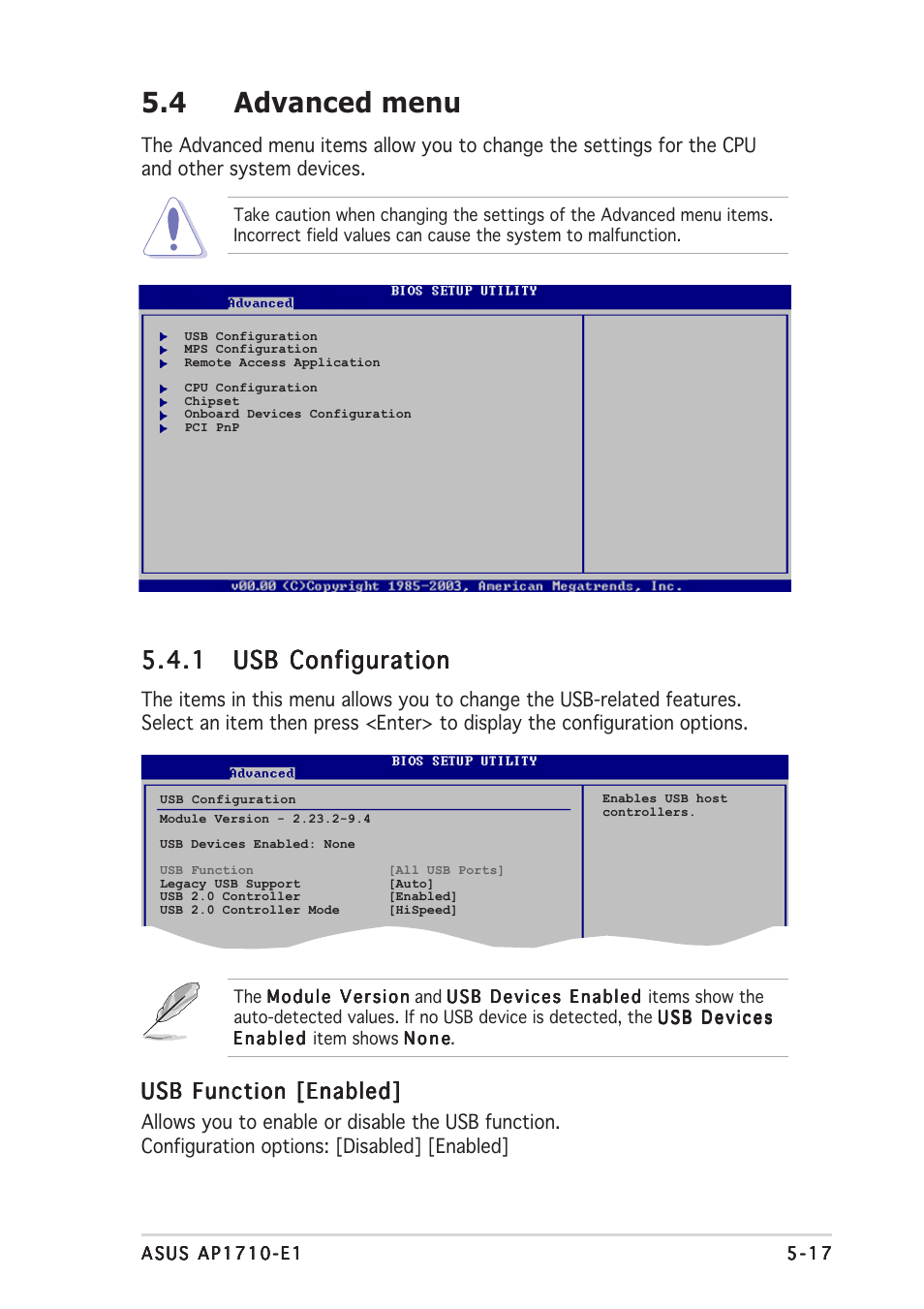 4 advanced menu, Usb function [enabled | Asus AP1710-E1 User Manual | Page 131 / 158