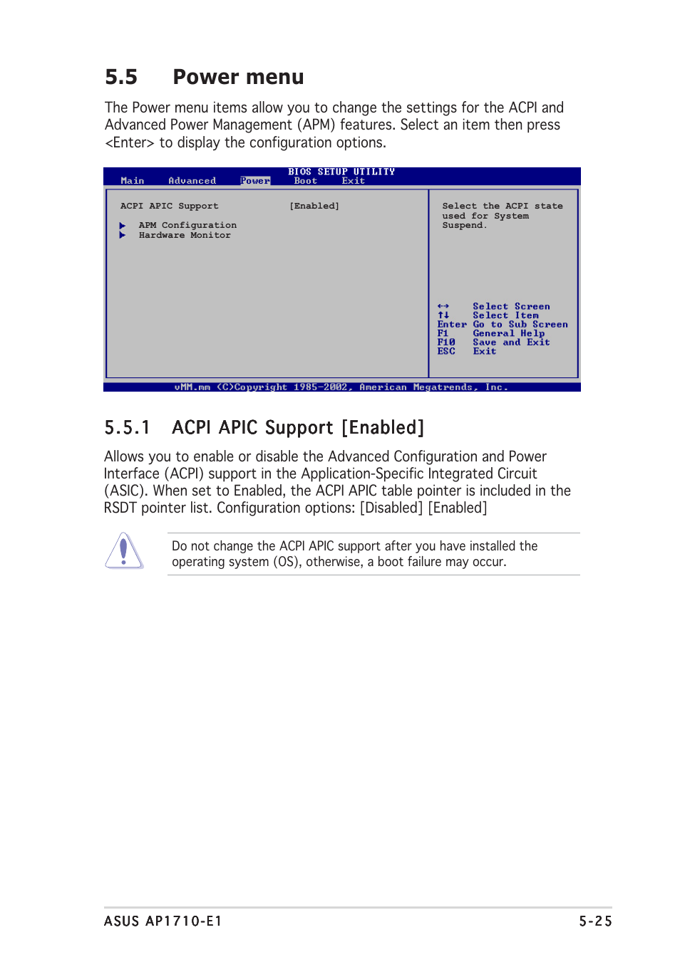 5 power menu | Asus AP1710-E1 User Manual | Page 139 / 158