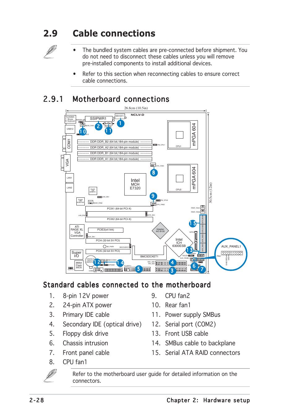 9 cable connections, Standard cables connected to the motherboard | Asus AP1710-E1 User Manual | Page 52 / 158