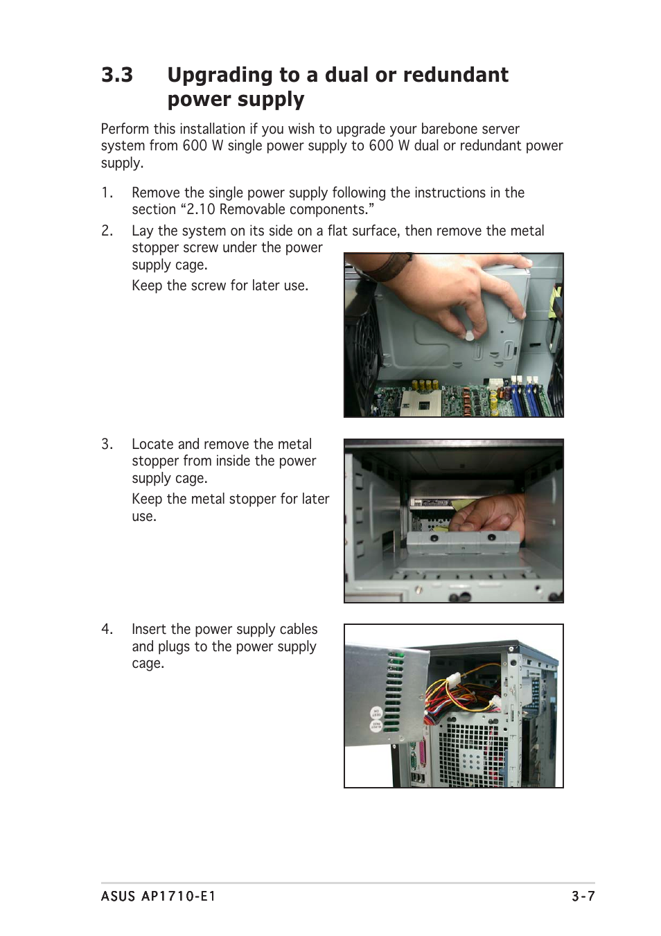 3 upgrading to a dual or redundant power supply | Asus AP1710-E1 User Manual | Page 89 / 158