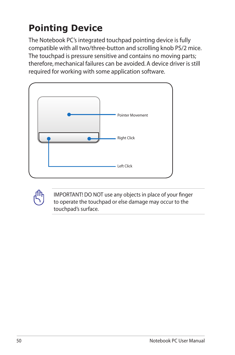 Pointing device | Asus X42DQ User Manual | Page 50 / 108