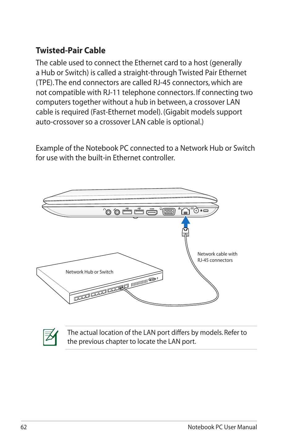 Twisted-pair cable | Asus X42DQ User Manual | Page 62 / 108