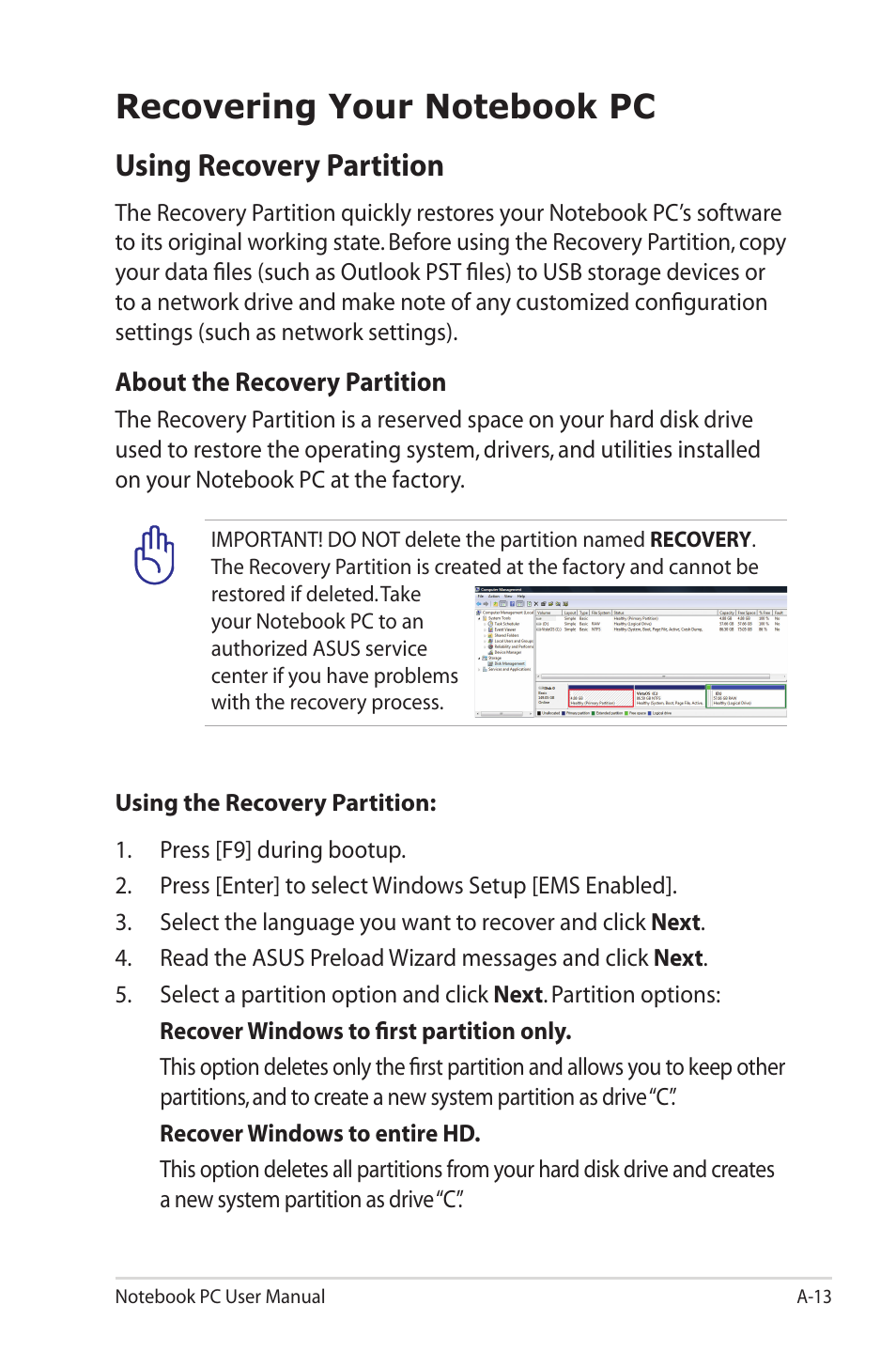 Using recovery partition | Asus X42DQ User Manual | Page 83 / 108