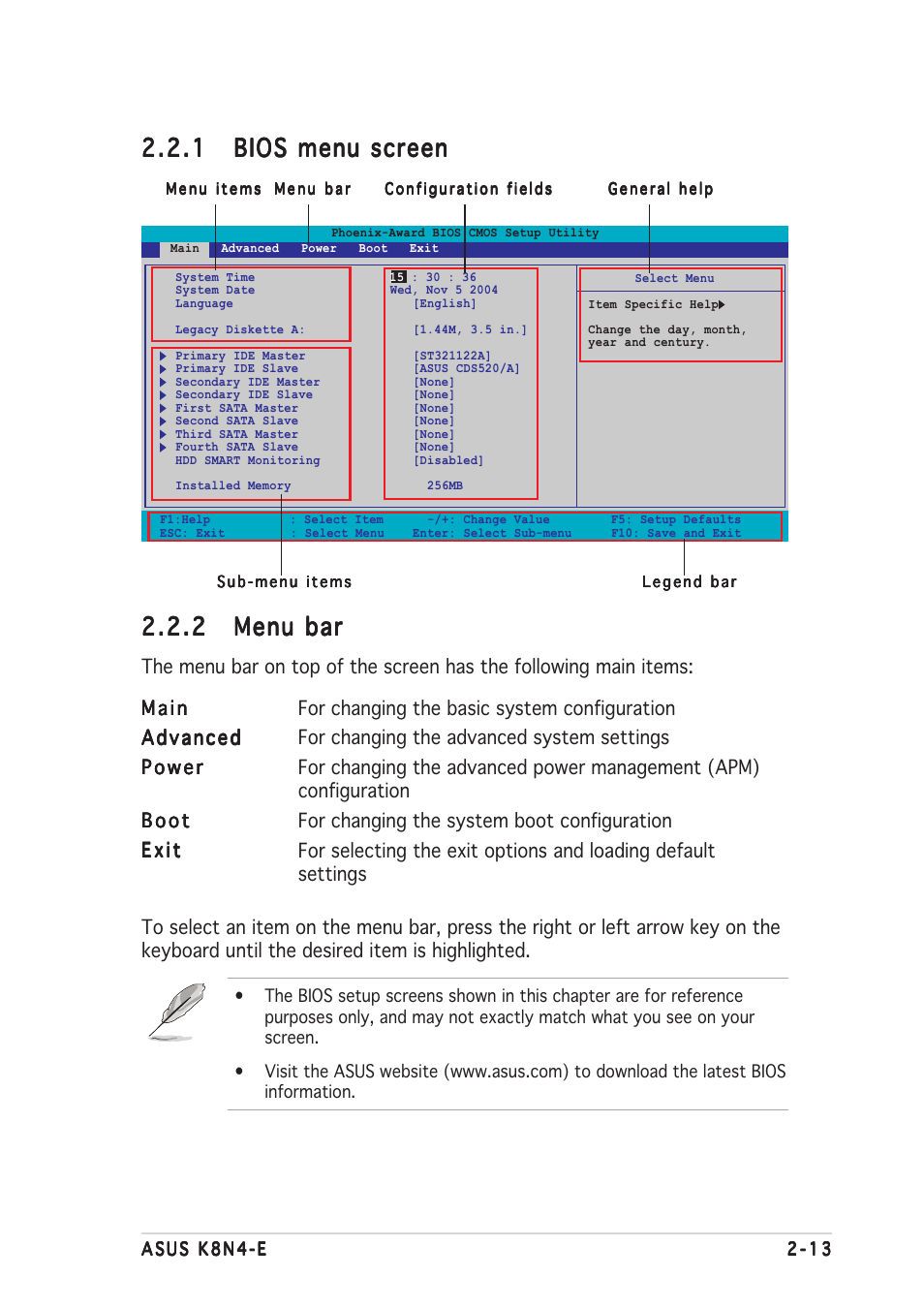 2 menu bar menu bar menu bar menu bar menu bar | Asus K8N4-E User Manual | Page 59 / 92