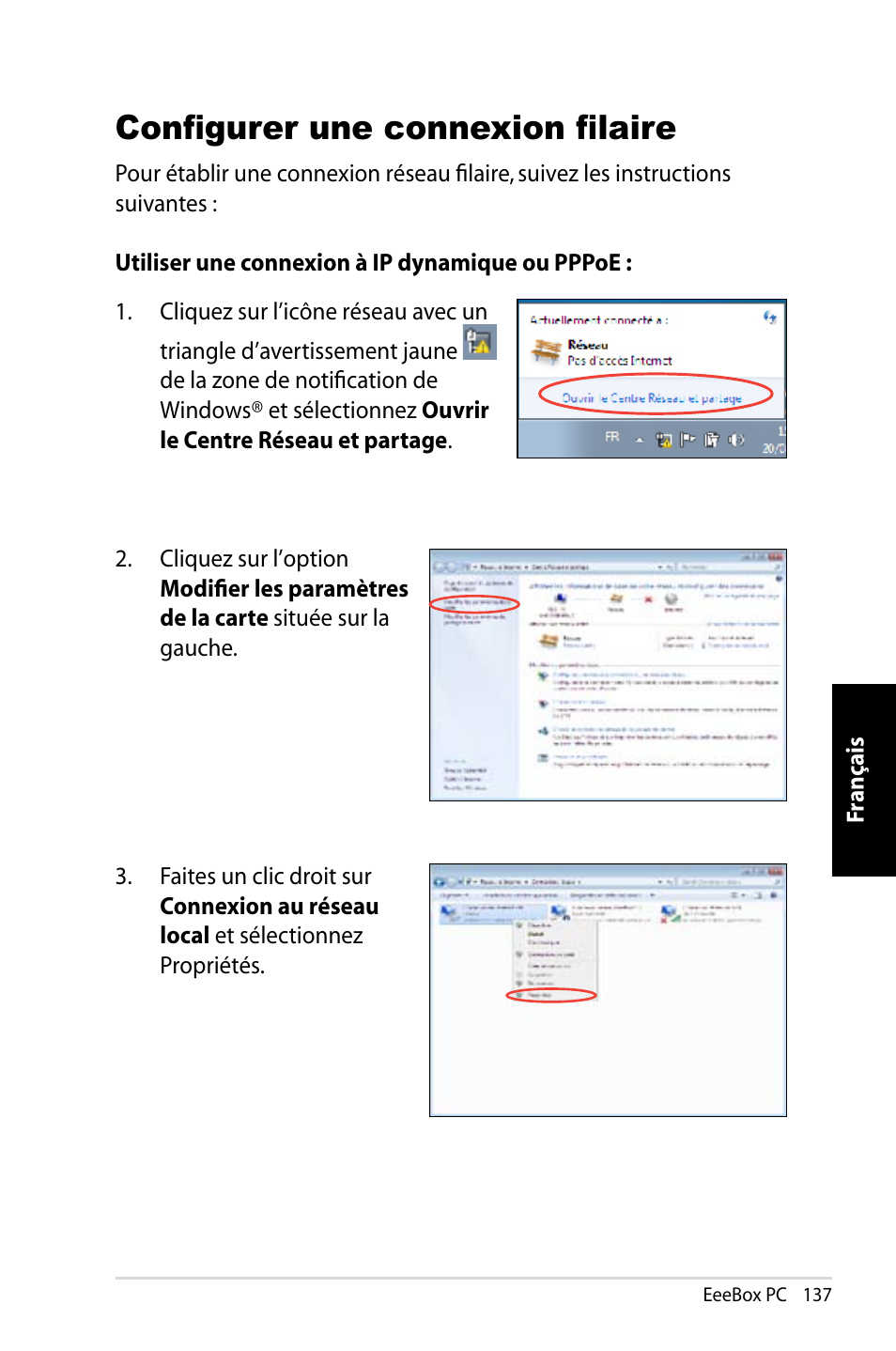 Configurer une connexion filaire | Asus EB1007 User Manual | Page 137 / 183