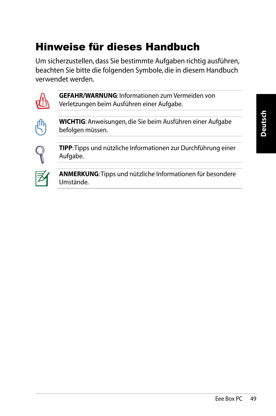 Hinweise für dieses handbuch | Asus EB1007 User Manual | Page 49 / 183