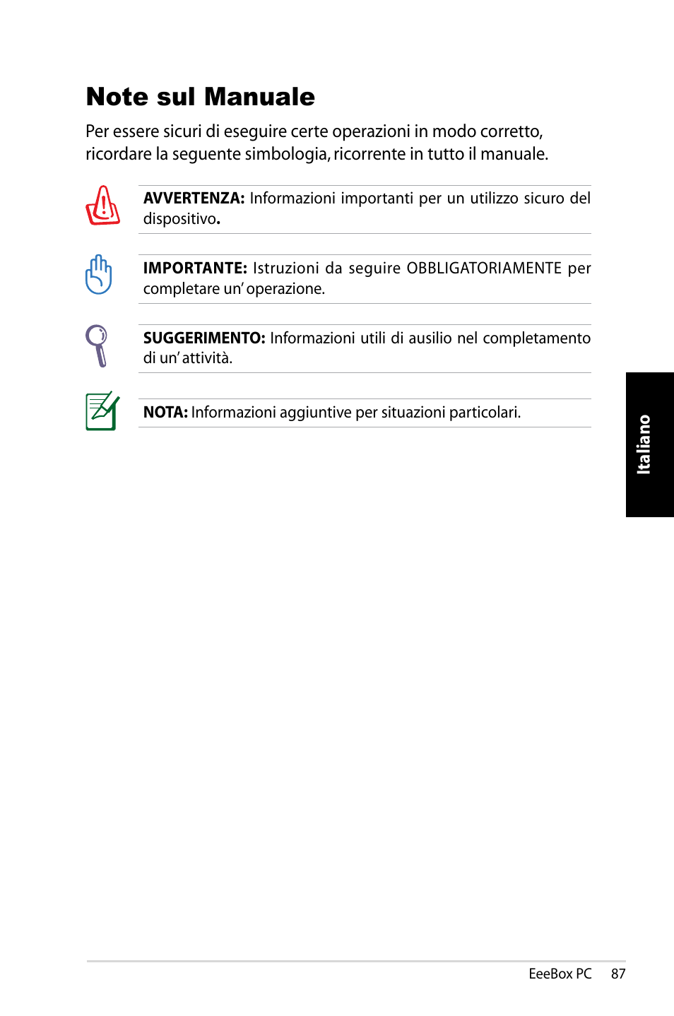 Note sul manuale | Asus EB1007 User Manual | Page 87 / 183