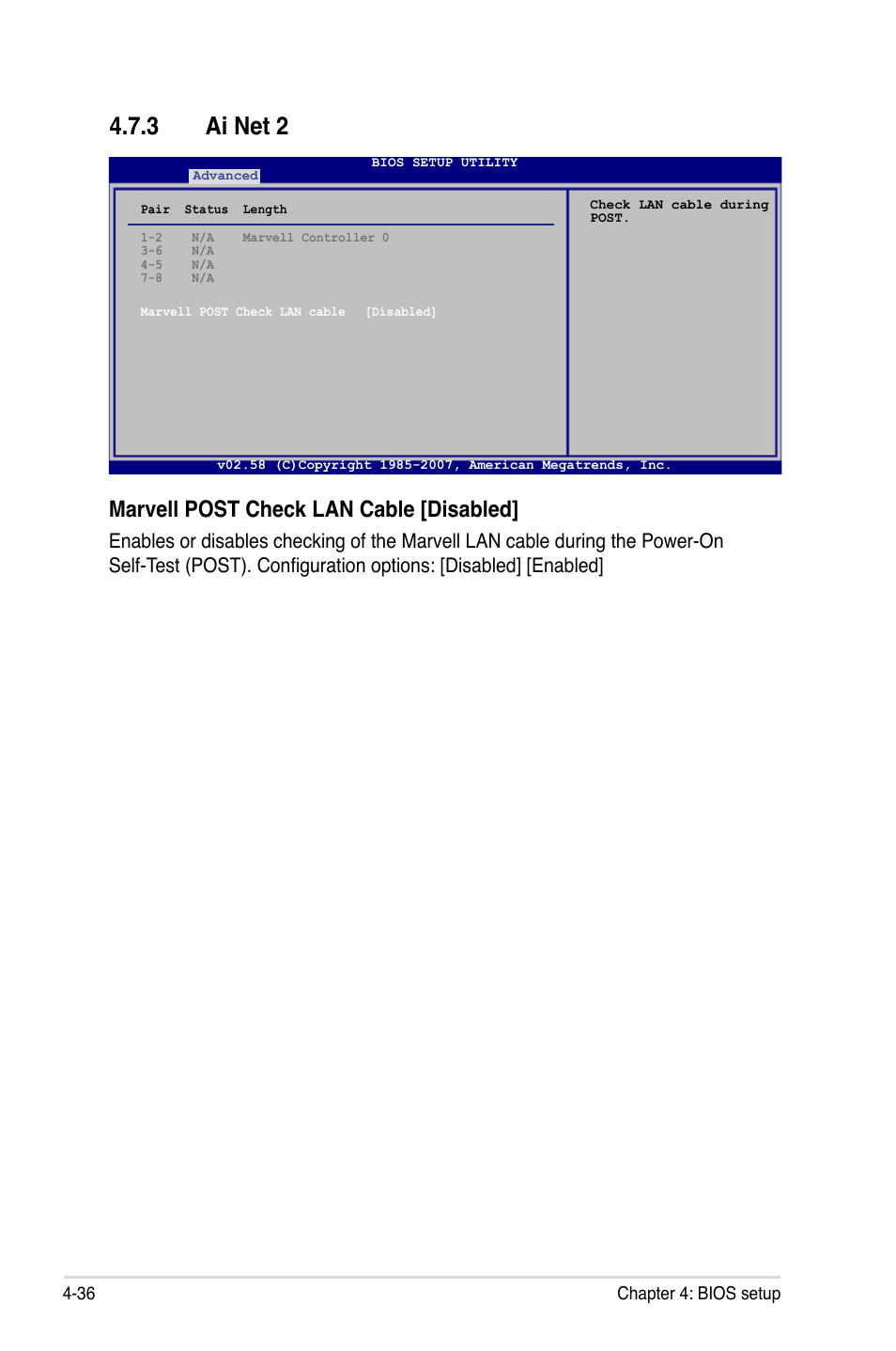 3 ai net 2, Marvell post check lan cable [disabled | Asus P5K-E/WiFi-AP User Manual | Page 104 / 172