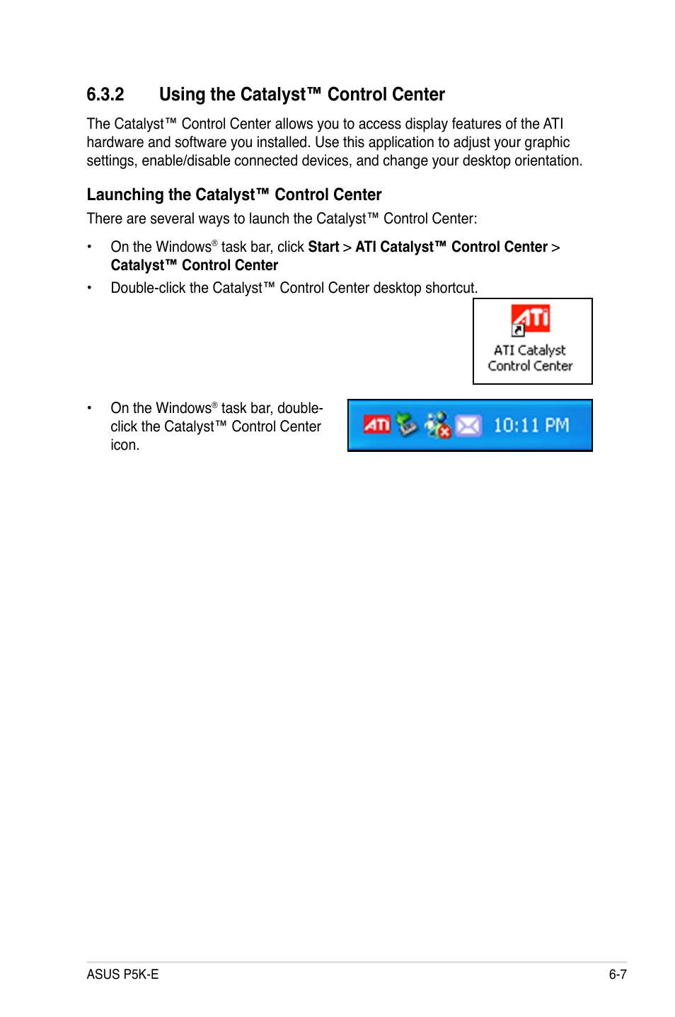 2 using the catalyst™ control center, Launching the catalyst™ control center | Asus P5K-E/WiFi-AP User Manual | Page 161 / 172