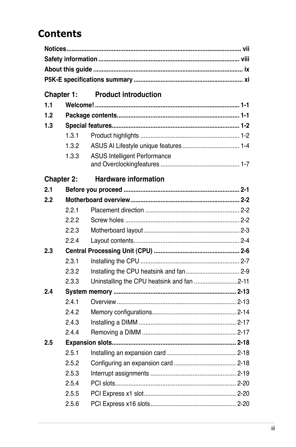 Asus P5K-E/WiFi-AP User Manual | Page 3 / 172