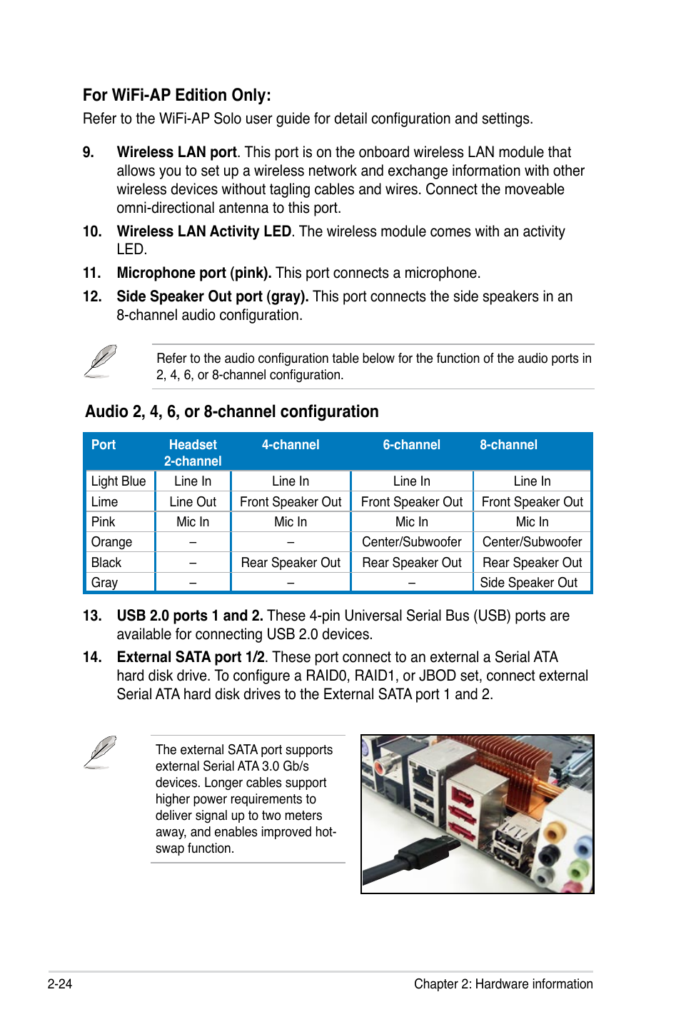 For wifi-ap edition only, Audio 2, 4, 6, or 8-channel configuration | Asus P5K-E/WiFi-AP User Manual | Page 50 / 172