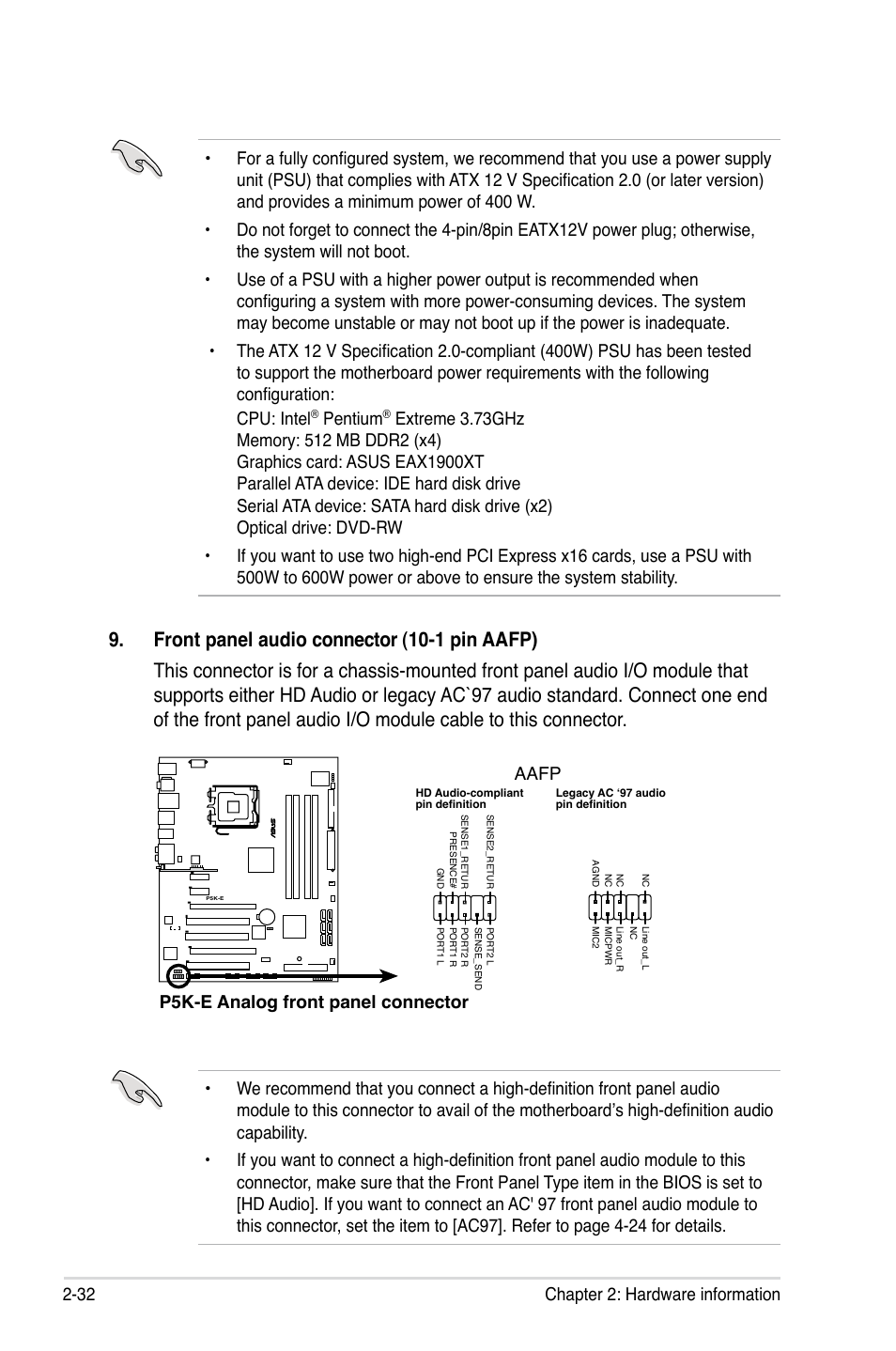 Pentium, P5k-e analog front panel connector aafp | Asus P5K-E/WiFi-AP User Manual | Page 58 / 172