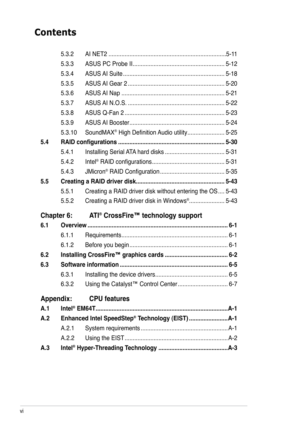 Asus P5K-E/WiFi-AP User Manual | Page 6 / 172