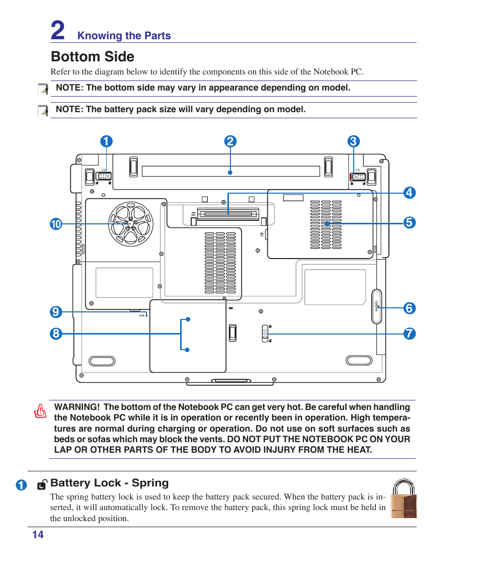 Bottom side | Asus VX2S User Manual | Page 14 / 97