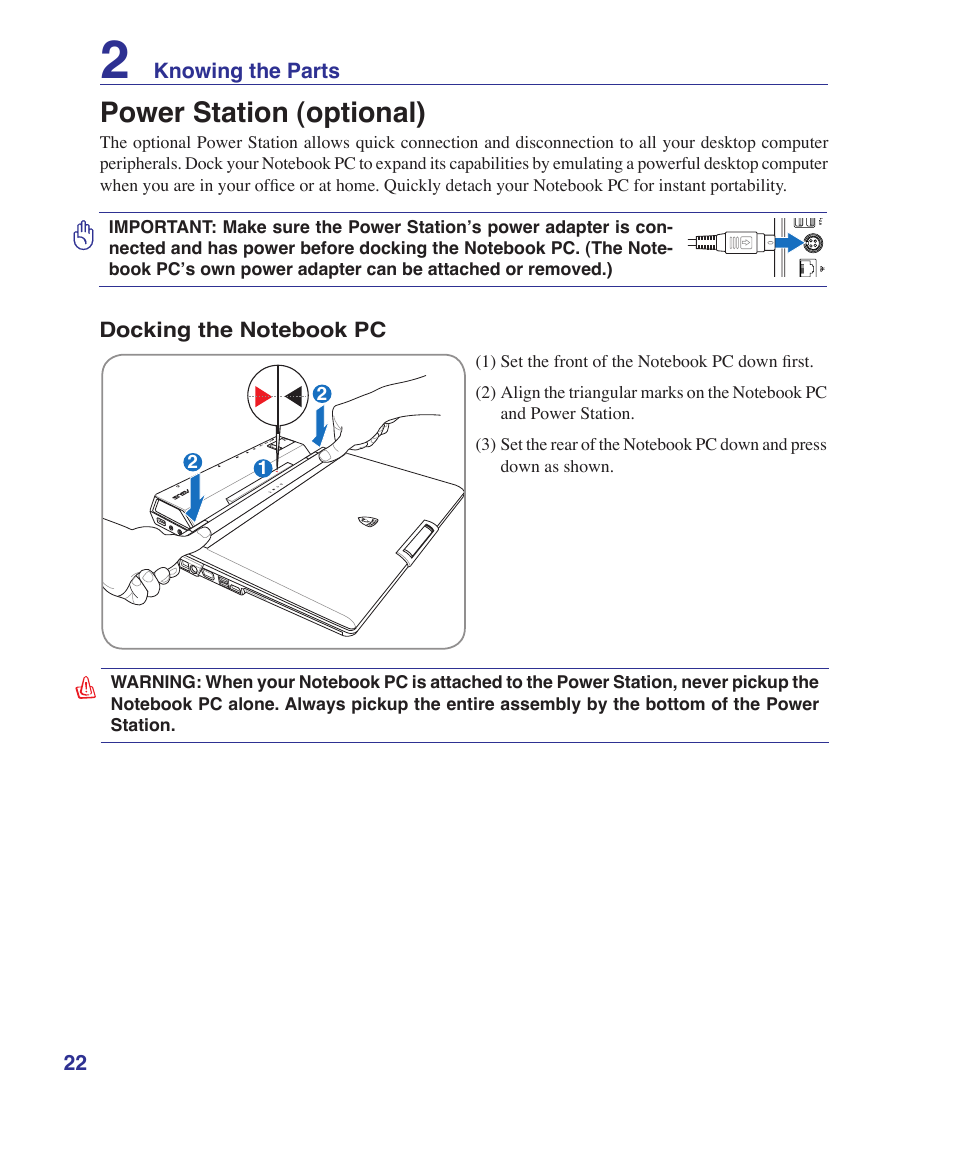 Power station (optional) | Asus VX2S User Manual | Page 22 / 97