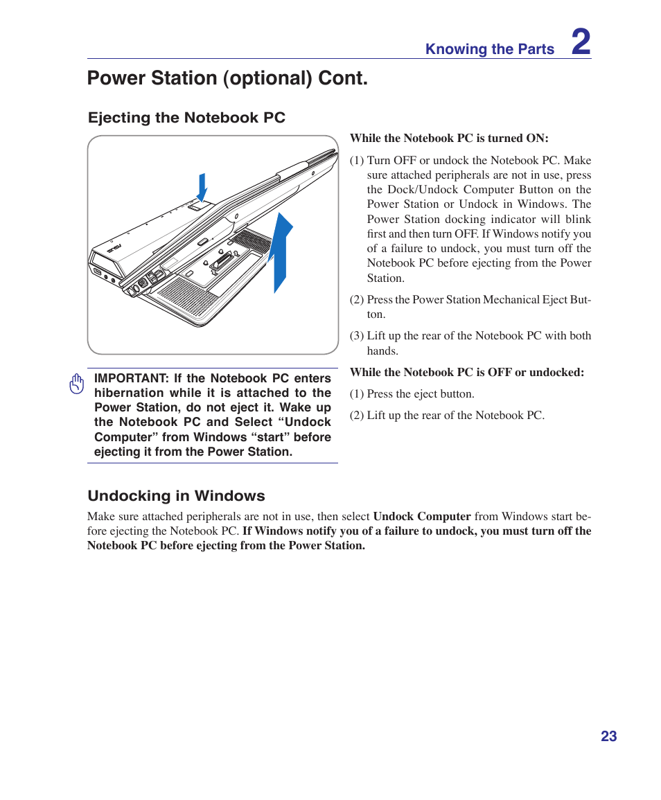 Power station (optional) cont | Asus VX2S User Manual | Page 23 / 97