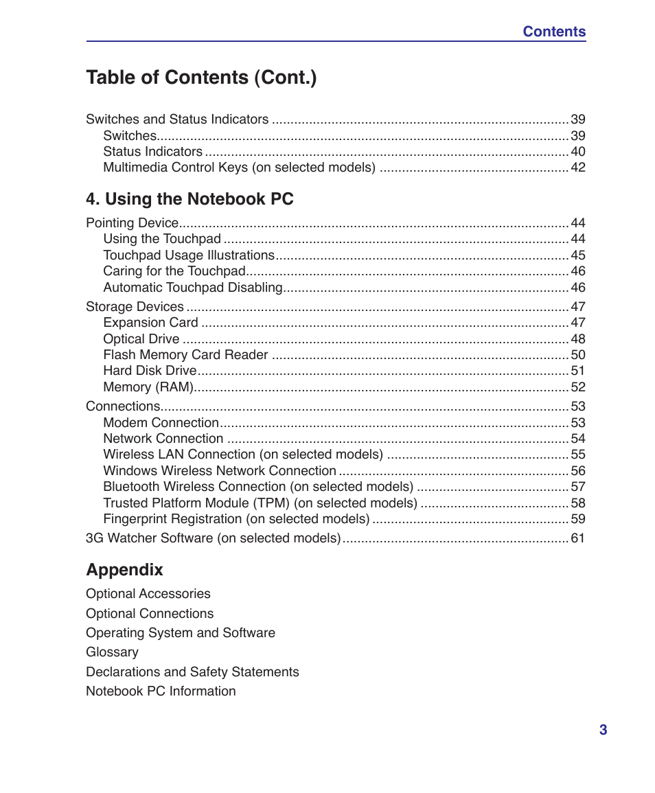 Table of contents (cont.) | Asus VX2S User Manual | Page 3 / 97