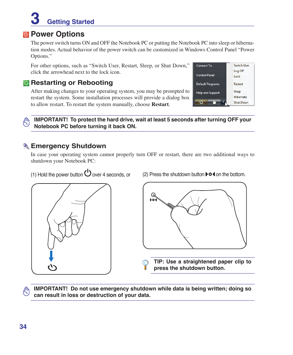 Power options | Asus VX2S User Manual | Page 34 / 97