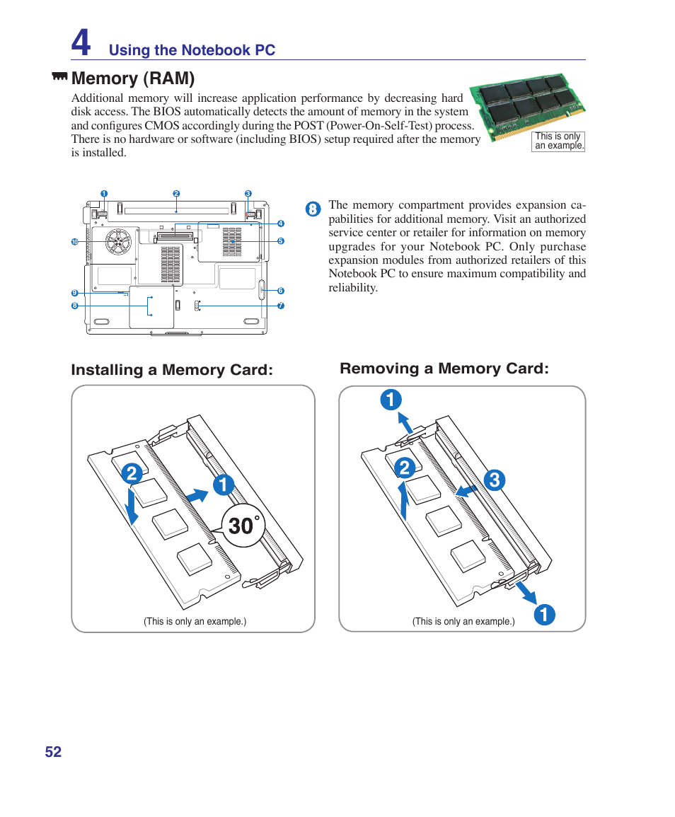 Memory (ram) | Asus VX2S User Manual | Page 52 / 97